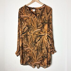 Richard Allan H&M Paisley Print Mini Dress Mock Neck Bell Long Sleeve Tunic 60s